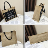 Hello Weekend Burlap Shopping Bag