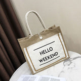 Hello Weekend Burlap Shopping Bag