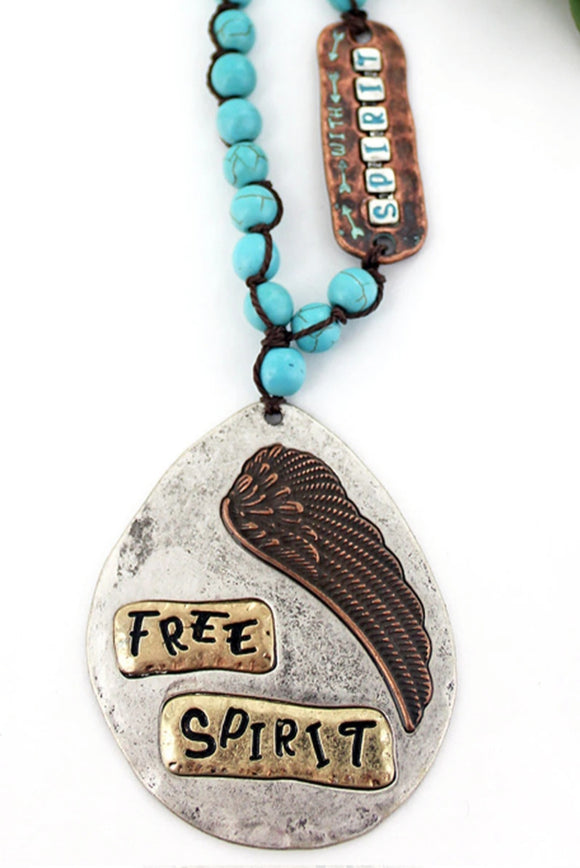 Free Spirit Necklace sterling Silver Phrase Feather Charms 