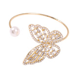Hollow Out Butterfly Pearl Open Bangle