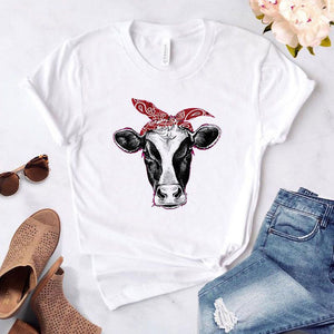 Cattle Head Print Round Collar Short Sleeve T-shirts