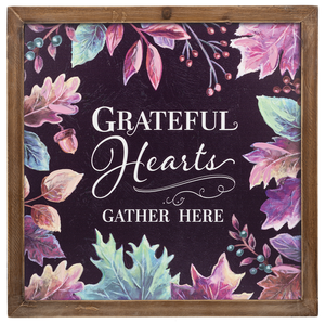 "Grateful Hearts Gather Here" Framed Wall Plaque
