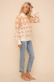 Houndstooth Mixed Bubble Sleeve Sweater