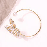 Hollow Out Butterfly Pearl Open Bangle